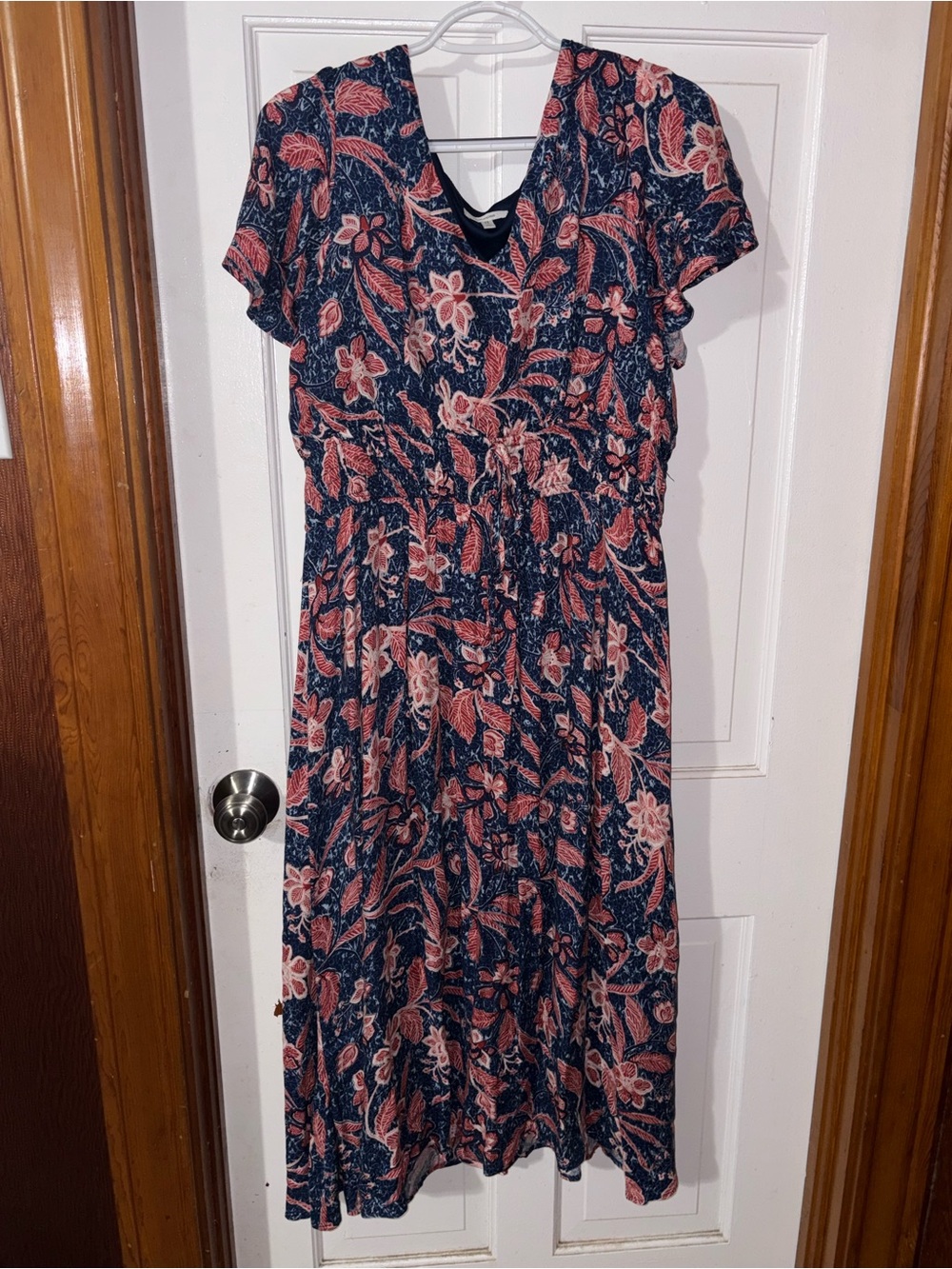 Maurices Navy Maxi Dress with Coral Floral Print